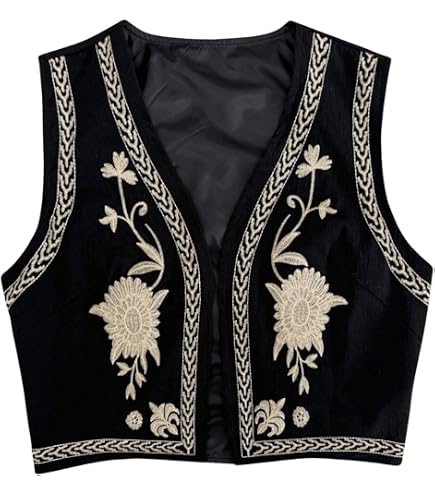 Women Vintage Embroidered Vest Y2k Sleeveless Open Front Linen Top